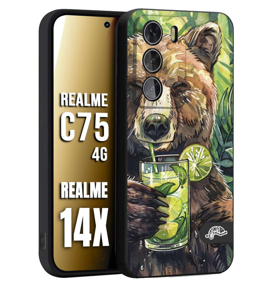 CUSTOMIZZA - Custodia cover nera morbida in tpu compatibile per Realme 14X - C75 4G fiori estate disegnata cocktails animali simpatici orso bear negroni