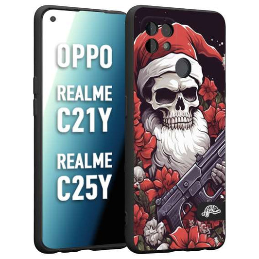 CUSTOMIZZA - Custodia cover nera morbida in tpu compatibile per Realme C21Y - C25Y teschio natale santa claus fiori tattoo disegnato