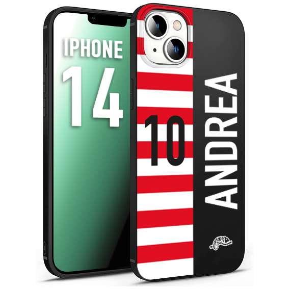 CUSTOMIZZA - Custodia cover nera morbida in tpu compatibile per iPhone 14 personalizzata calcio football nome e numero calciatori bianco rossa