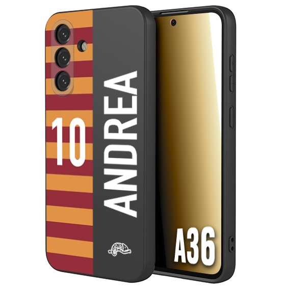 CUSTOMIZZA - Custodia cover nera morbida in tpu compatibile per Samsung A36 personalizzata calcio football nome e numero calciatori giallo rossi