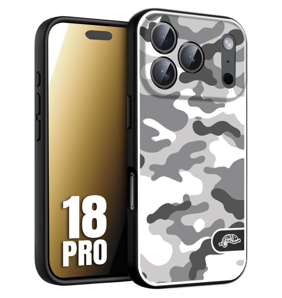 CUSTOMIZZA - Custodia cover nera morbida in tpu compatibile per iPhone 18 PRO camouflage mimetico militare bianco white