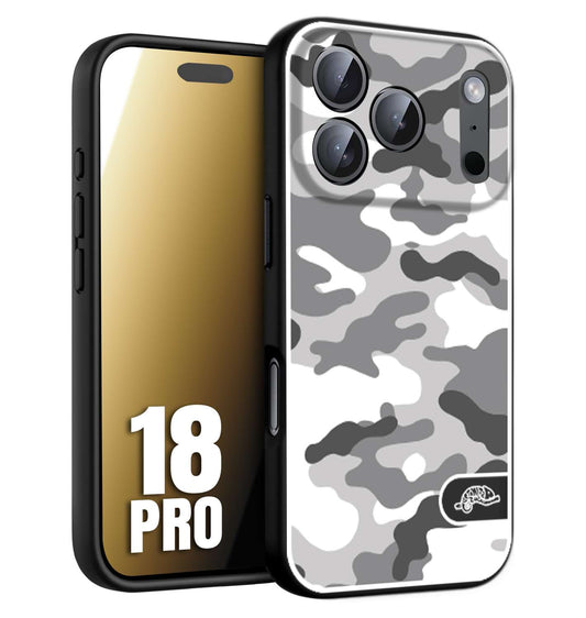 CUSTOMIZZA - Custodia cover nera morbida in tpu compatibile per iPhone 18 PRO camouflage mimetico militare bianco white