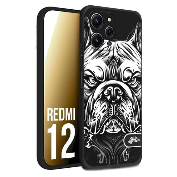 CUSTOMIZZA - Custodia cover nera morbida in tpu compatibile per Xiaomi Redmi 12 bulldog bianco a rilievo disegnato tattoo tatuaggio