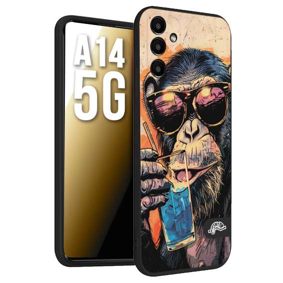 CUSTOMIZZA - Custodia cover nera morbida in tpu compatibile per Samsung A14 5G estate disegnata cocktails animali simpatici scimmia monkey negroni