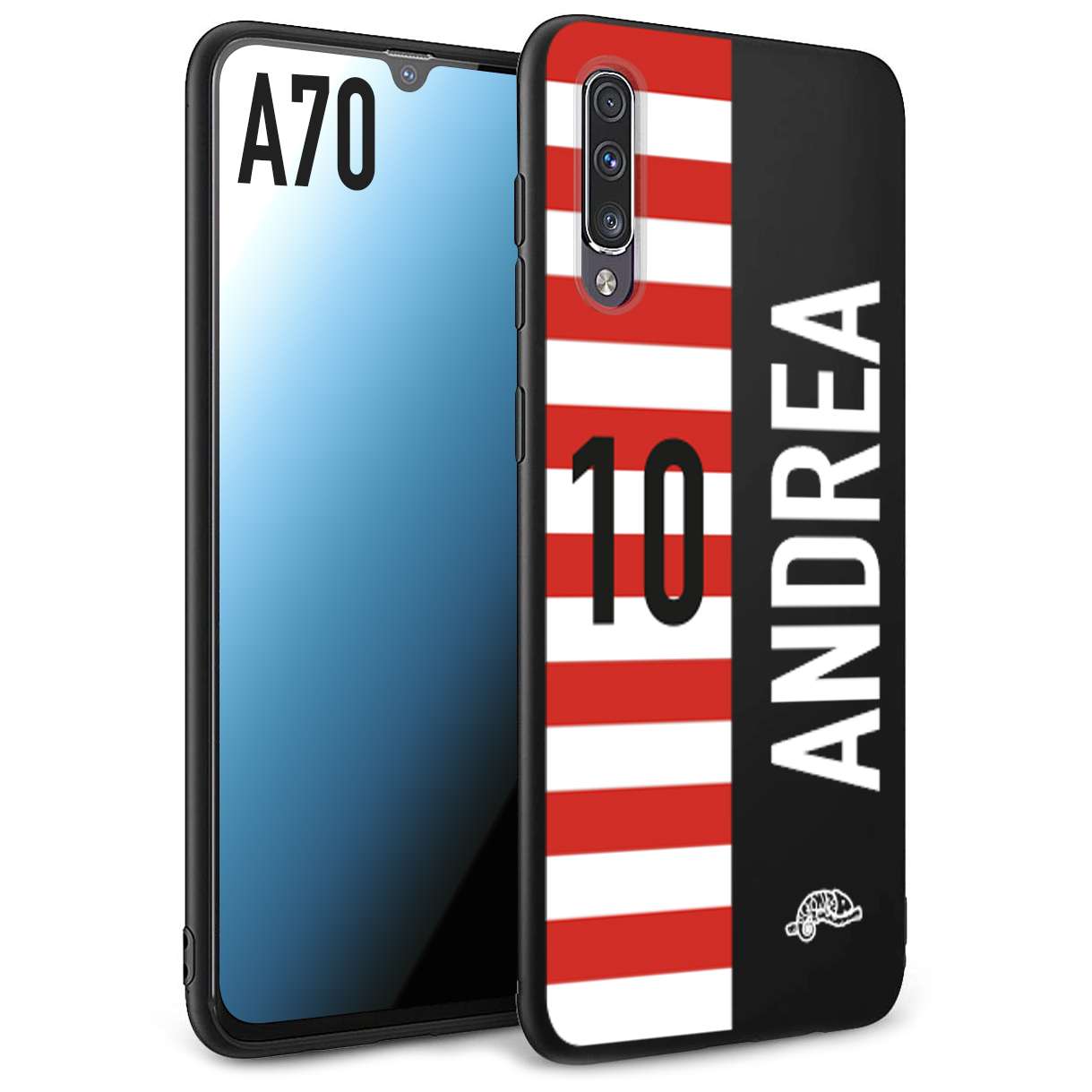 CUSTOMIZZA - Custodia cover nera morbida in tpu compatibile per Samsung A70 personalizzata calcio football nome e numero calciatori bianco rossa