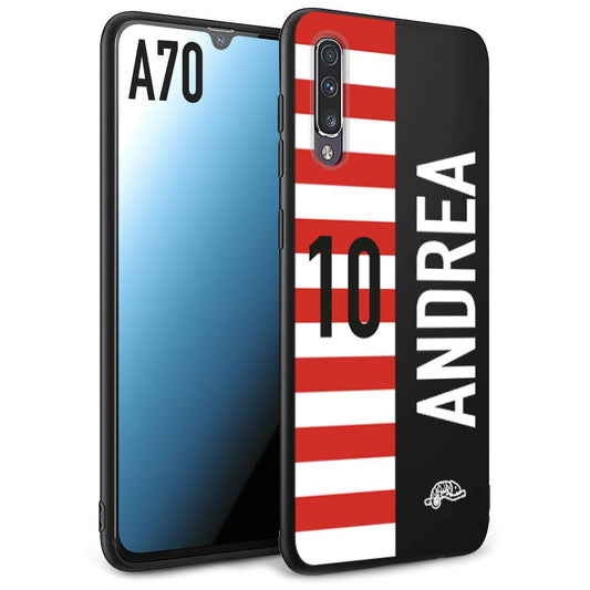 CUSTOMIZZA - Custodia cover nera morbida in tpu compatibile per Samsung A70 personalizzata calcio football nome e numero calciatori bianco rossa
