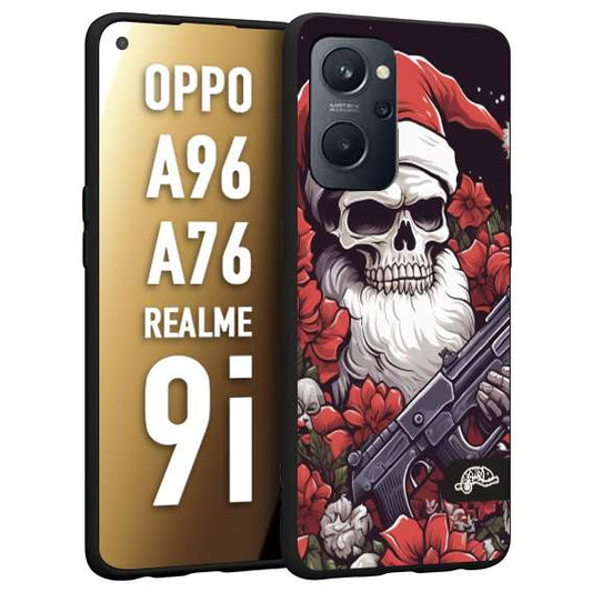CUSTOMIZZA - Custodia cover nera morbida in tpu compatibile per Realme 9i - A96 - A76 teschio natale santa claus fiori tattoo disegnato
