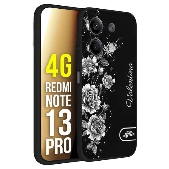 CUSTOMIZZA - Custodia cover nera morbida in tpu compatibile per Xiaomi Redmi Note 13 PRO 4G a rilievo soft touch personalizzata nome rose fiori donna