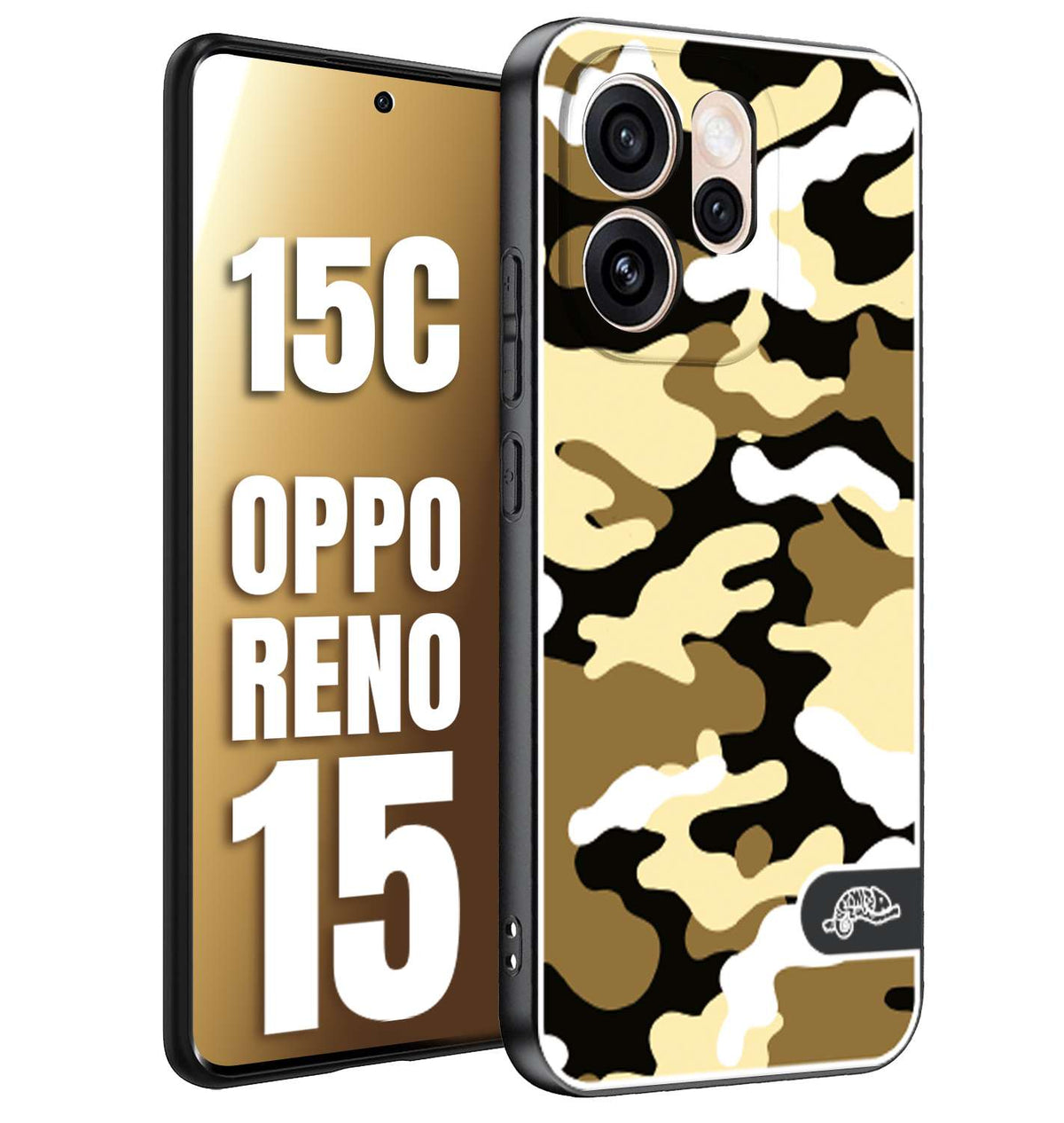 CUSTOMIZZA - Custodia cover nera morbida in tpu compatibile per Oppo Reno 15 - Reno 15Ccamouflage mimetico militare giallo desert brown