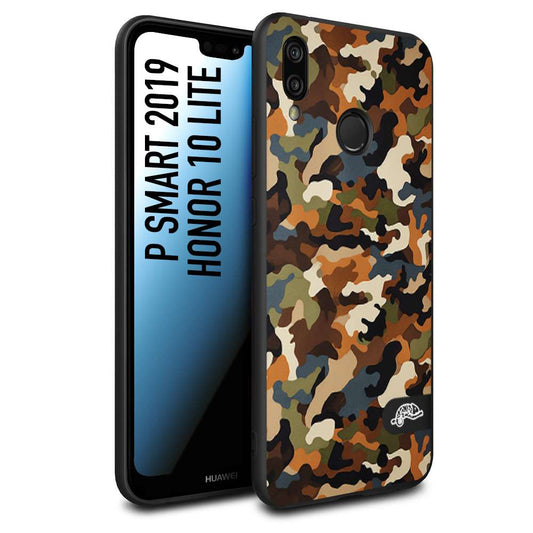 CUSTOMIZZA - Custodia cover nera morbida in tpu compatibile per Huawei P Smart 2019 camouflage mimetico militare moderno blu marrone beige