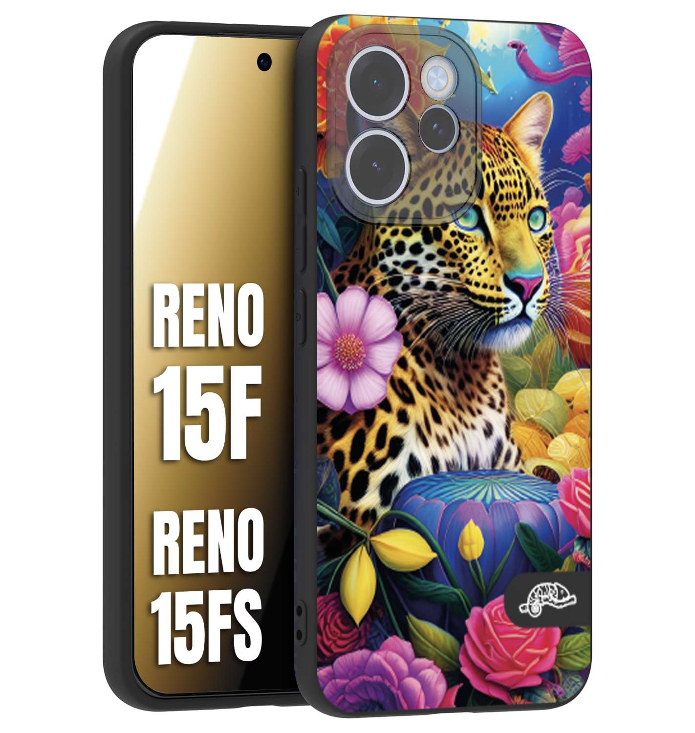 CUSTOMIZZA - Custodia cover nera morbida in tpu compatibile per Oppo Reno 15 F - Reno 15 FS astratti donna flower fantasia leopardo ghepardo animali colorati