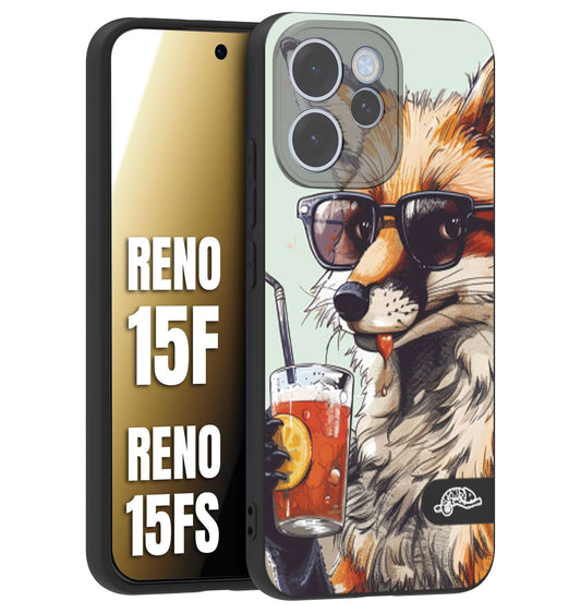 CUSTOMIZZA - Custodia cover nera morbida in tpu compatibile per Oppo Reno 15 F - Reno 15 FS estate disegnata cocktails animali simpatici fox volpe negroni