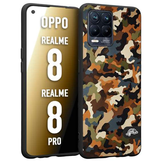 CUSTOMIZZA - Custodia cover nera morbida in tpu compatibile per Oppo Realme 8 - 8 PRO camouflage mimetico militare moderno blu marrone beige