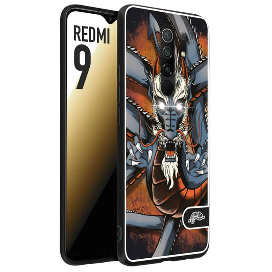 CUSTOMIZZA - Custodia cover nera morbida in tpu compatibile per Xiaomi Redmi 9 drago giapponese tattoo japan dragon