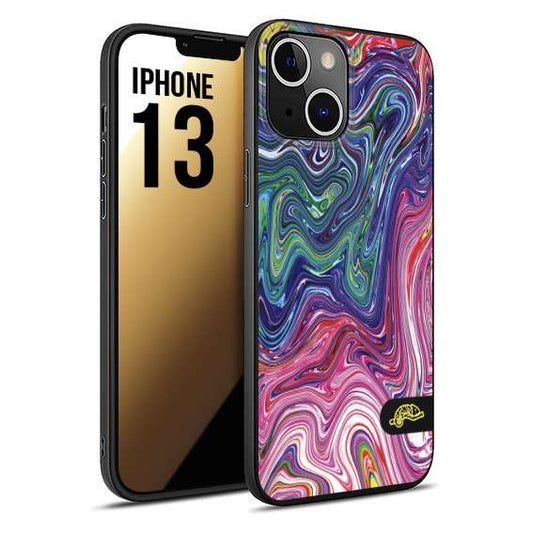 CUSTOMIZZA - Custodia cover nera morbida in tpu compatibile per iPhone 13 colorata fantasia vortice marmo arcobaleno rosa blu fucsia