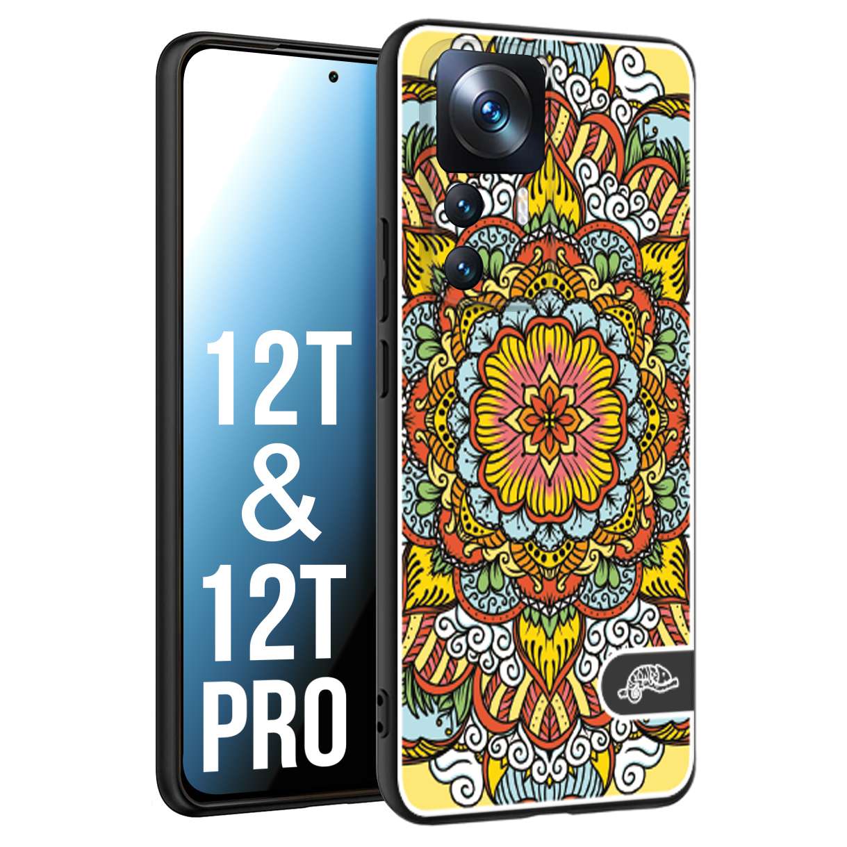 CUSTOMIZZA - Custodia cover nera morbida in tpu compatibile per Xiaomi 12T - 12T PRO mandala colorato fiore nuvole arancione