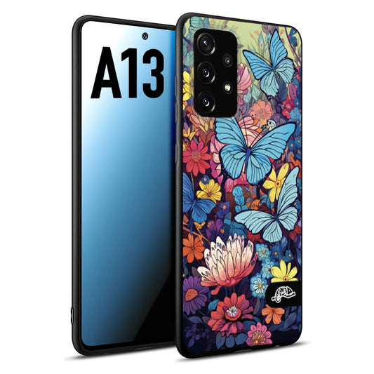 CUSTOMIZZA - Custodia cover nera morbida in tpu compatibile per Samsung A13 farfalle butterfly moderno donna disegnate gialla blu rosa