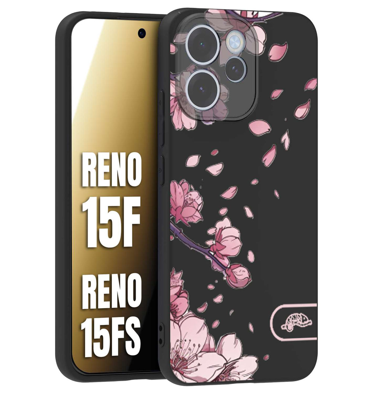 CUSTOMIZZA - Custodia cover nera morbida in tpu compatibile per Oppo Reno 15 F - Reno 15 FS giapponese fiori di ciliegio in fiore a rilievo disegnata tattoo