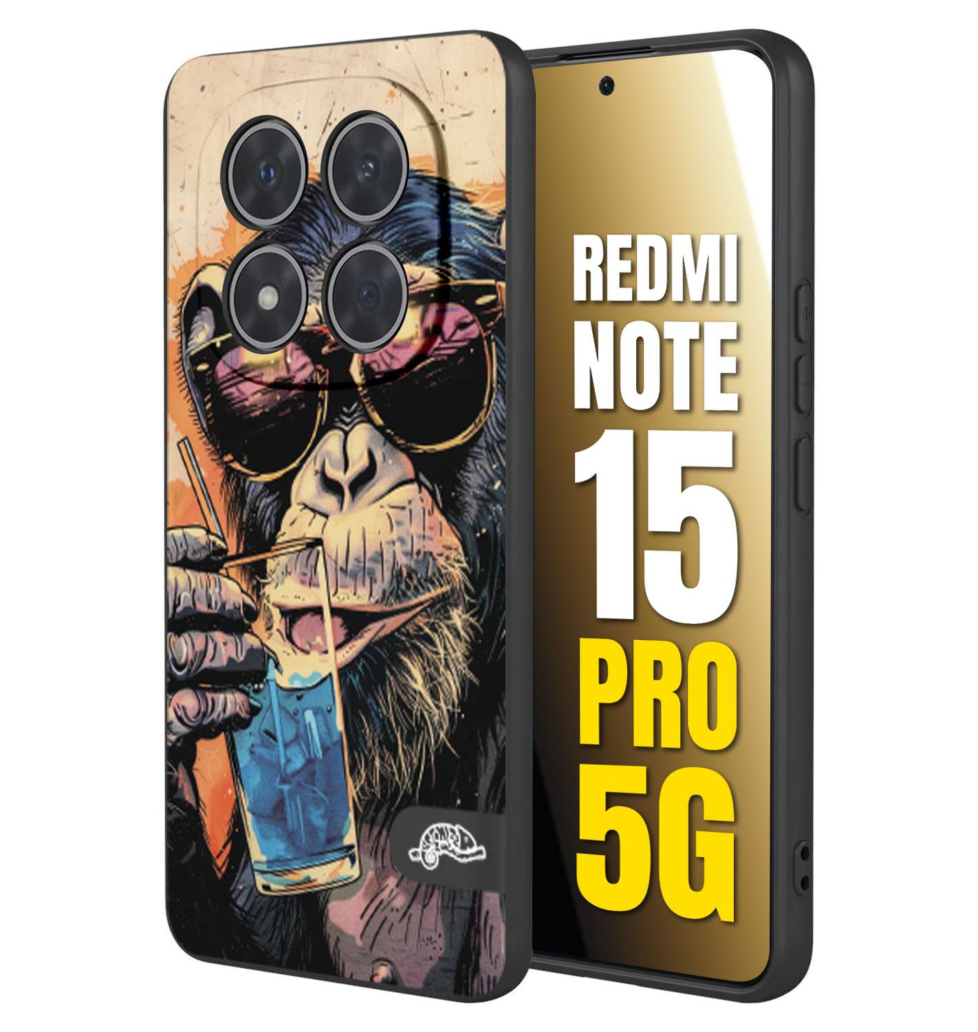 CUSTOMIZZA - Custodia cover nera morbida in tpu compatibile per Xiaomi Redmi Note 15 PRO 5G estate disegnata cocktails animali simpatici scimmia monkey negroni