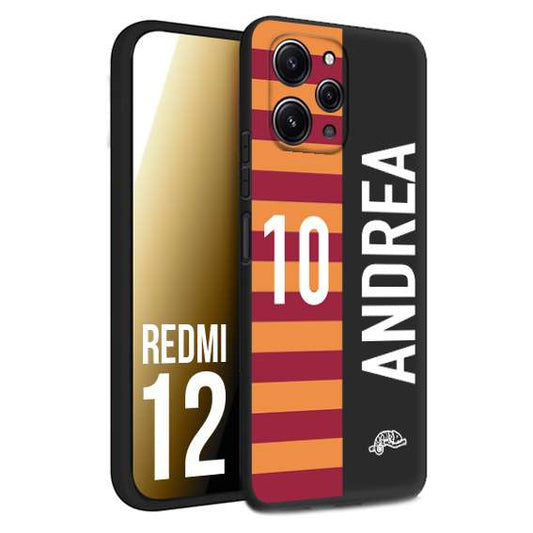 CUSTOMIZZA - Custodia cover nera morbida in tpu compatibile per Xiaomi Redmi 12 personalizzata calcio football nome e numero calciatori giallo rossi