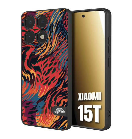 CUSTOMIZZA - Custodia cover nera morbida in tpu compatibile per Xiaomi 15T leopardato maculato tigrato colorata fiamme rossa blu arancione