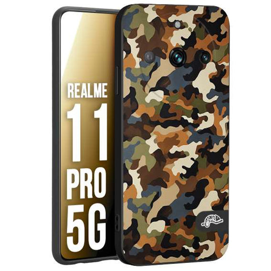 CUSTOMIZZA - Custodia cover nera morbida in tpu compatibile per Realme 11 PRO 5G camouflage mimetico militare moderno blu marrone beige