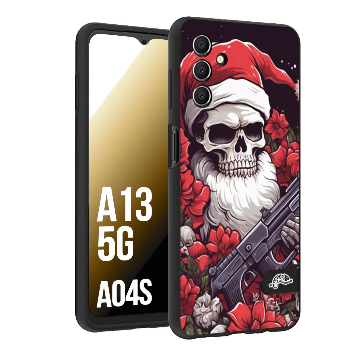 CUSTOMIZZA - Custodia cover nera morbida in tpu compatibile per Samsung A04S - A13 5G teschio natale santa claus fiori tattoo disegnato