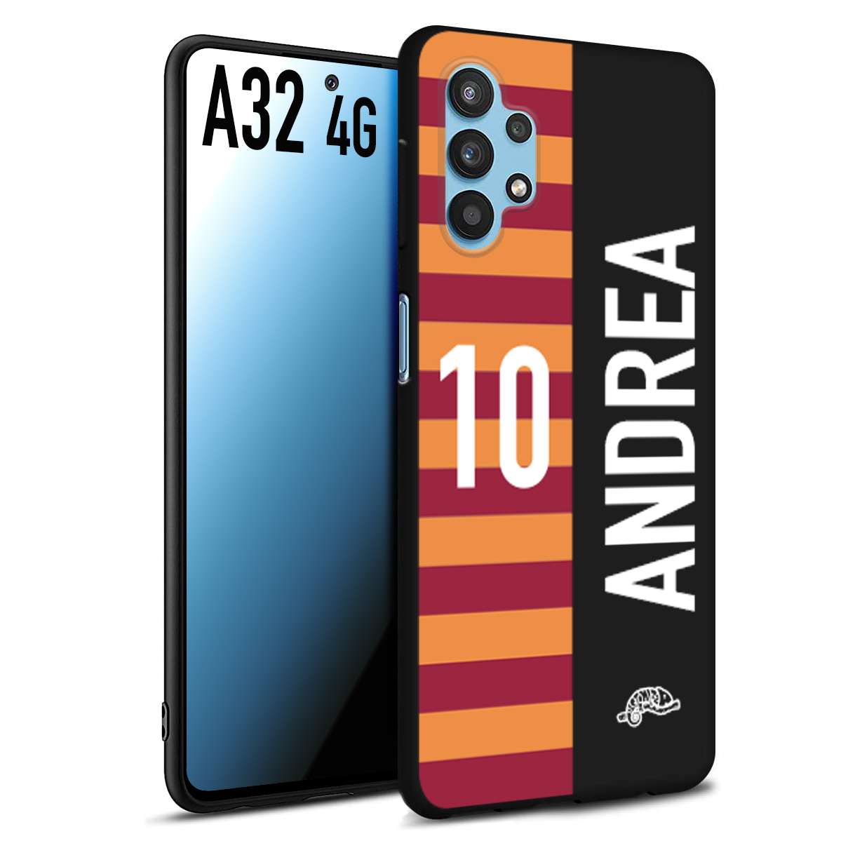 CUSTOMIZZA - Custodia cover nera morbida in tpu compatibile per Samsung A32 4G personalizzata calcio football nome e numero calciatori giallo rossi