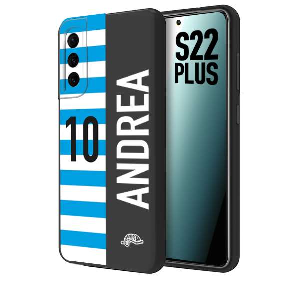 CUSTOMIZZA - Custodia cover nera morbida in tpu compatibile per Samsung S22 PLUS personalizzata calcio football nome e numero calciatori biancazzurri