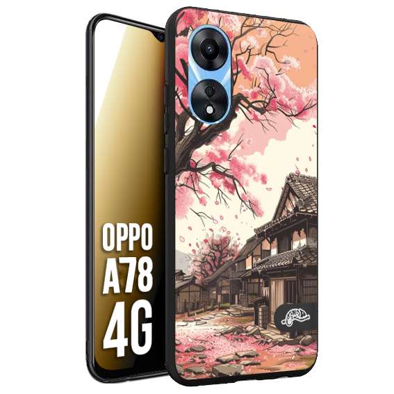 CUSTOMIZZA - Custodia cover nera morbida in tpu compatibile per Oppo A78 4G casa giapponese rosa ciliegio in fiore disegnata tattoo