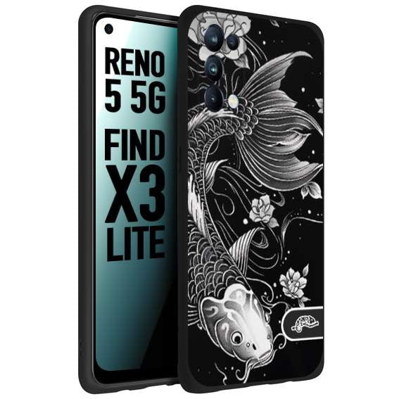 CUSTOMIZZA - Custodia cover nera morbida in tpu compatibile per Oppo Reno 5 5G carpa koi black and white bianco a rilievo disegnato tattoo tatuaggio