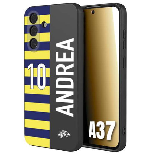 CUSTOMIZZA - Custodia cover nera morbida in tpu compatibile per Samsung A37 personalizzata calcio football nome e numero calciatori giallo blu