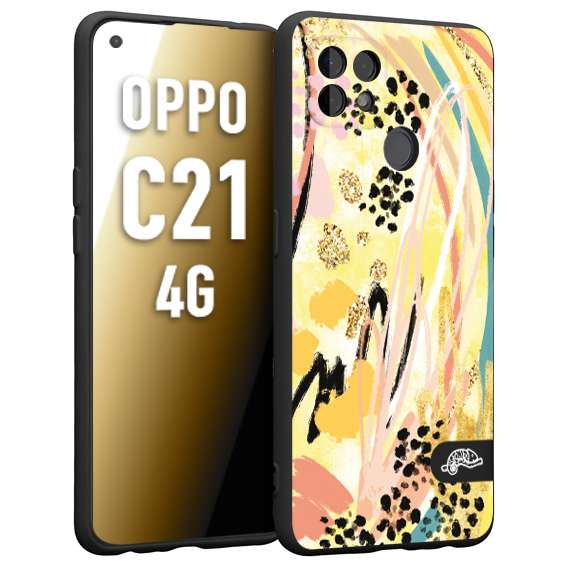 CUSTOMIZZA - Custodia cover nera morbida in tpu compatibile per Oppo Realme C21 4G astratti donna flower fantasia estate gialla rosa leopardata