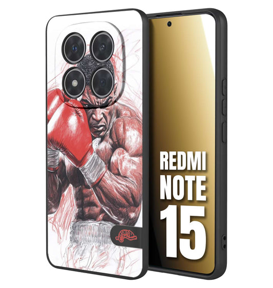 CUSTOMIZZA - Custodia cover nera morbida in tpu compatibile per Xiaomi Redmi Note 15 pugilato pugili disegno tattoo guantoni boxer pesi massimi iron mike