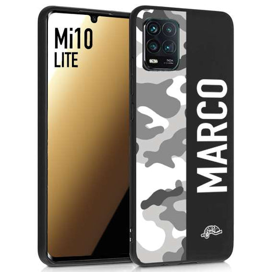 CUSTOMIZZA - Custodia cover nera morbida in tpu compatibile per Xiaomi Mi 10 LITE camouflage mimetico militare personalizzata nome bianco