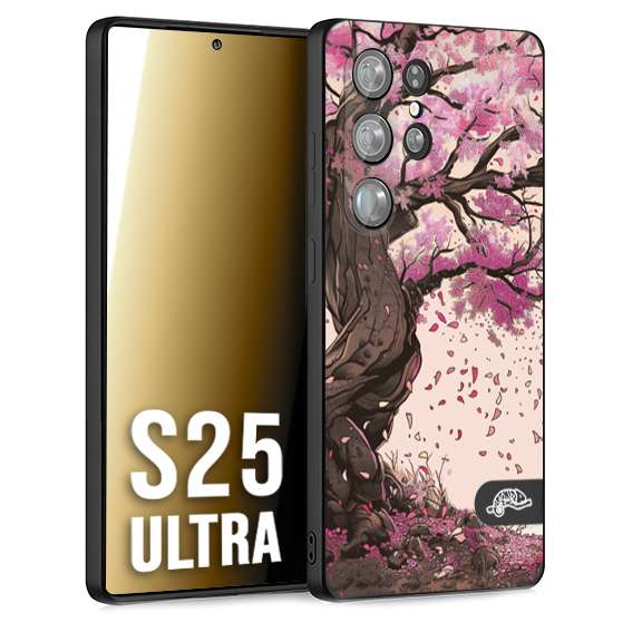CUSTOMIZZA - Custodia cover nera morbida in tpu compatibile per Samsung S25 ULTRA giapponese colori morbidi fiori di ciliegio rosa disegnata