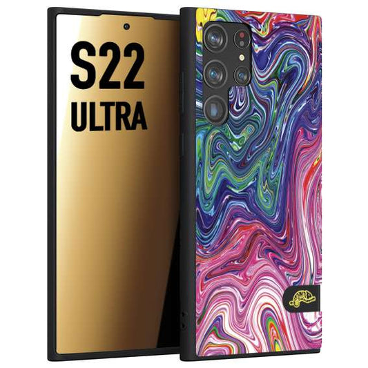 CUSTOMIZZA - Custodia cover nera morbida in tpu compatibile per Samsung S22 ULTRA colorata fantasia vortice marmo arcobaleno rosa blu fucsia