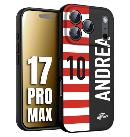 CUSTOMIZZA - Custodia cover nera morbida in tpu compatibile per iPhone 17 PRO MAX personalizzata calcio football nome e numero calciatori bianco rossa