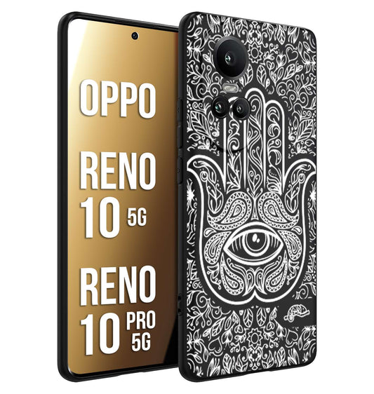 CUSTOMIZZA - Custodia cover nera morbida in tpu compatibile per Oppo Reno 10 5G - 10 PRO 5G mano di fatima effetto rilievo mandala donna