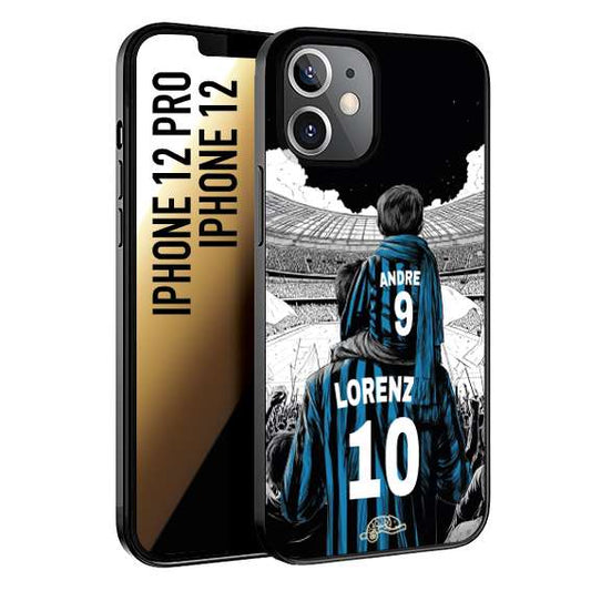 CUSTOMIZZA - Custodia cover nera morbida in tpu compatibile per iPhone 12 - 12 PRO personalizzata calcio football padre e figlio calciatori nerazzurra