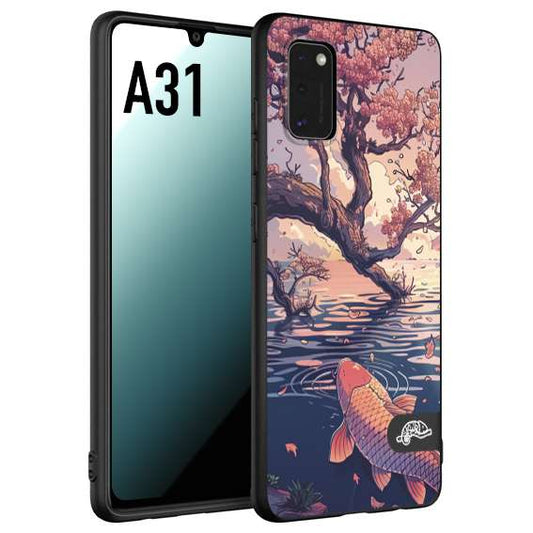 CUSTOMIZZA - Custodia cover nera morbida in tpu compatibile per Samsung A31 giapponese lago carpa koi rosa con foglie d'acero disegnata tattoo