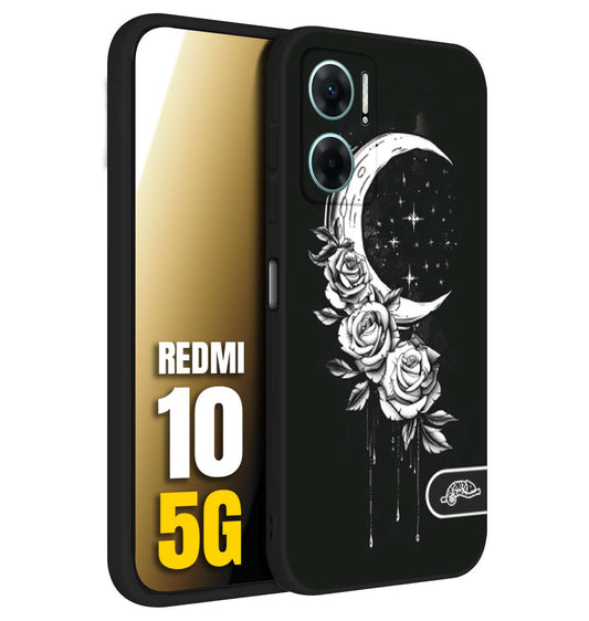 CUSTOMIZZA - Custodia cover nera morbida in tpu compatibile per Xiaomi Redmi 10 5G luna e fiori moon flowers black and white bianco a rilievo disegnato