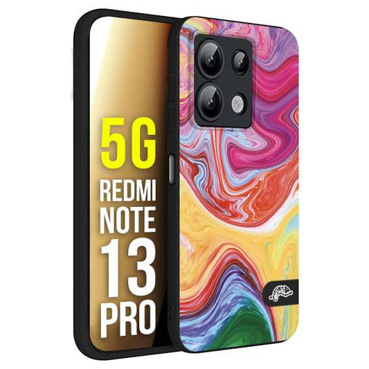 CUSTOMIZZA - Custodia cover nera morbida in tpu compatibile per Xiaomi Redmi Note 13 PRO 5G colorata fantasia vortice marmo onde verde fucsia gialla