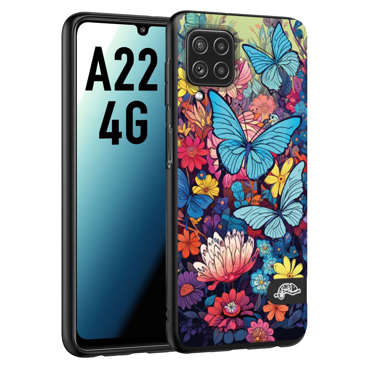 CUSTOMIZZA - Custodia cover nera morbida in tpu compatibile per Samsung A31 farfalle butterfly moderno donna disegnate gialla blu rosa