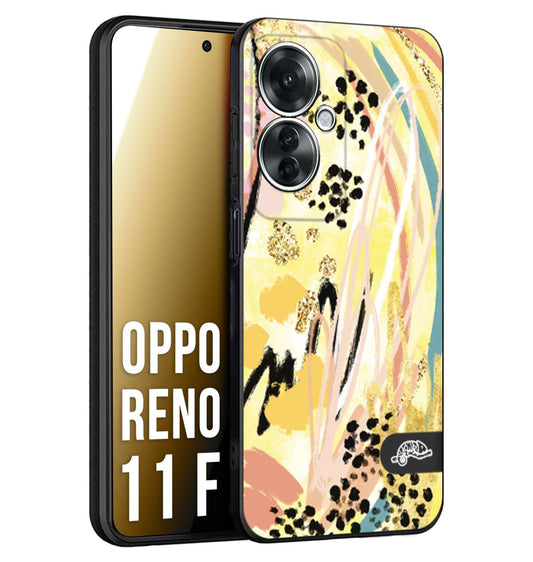 CUSTOMIZZA - Custodia cover nera morbida in tpu compatibile per Oppo Reno 11 F 5G astratti donna flower fantasia estate gialla rosa leopardata