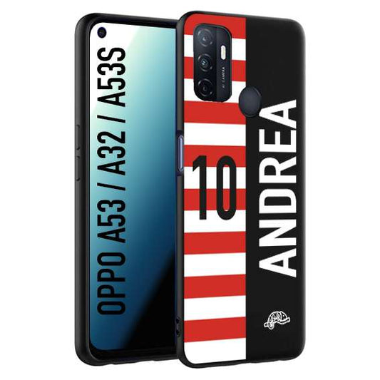 CUSTOMIZZA - Custodia cover nera morbida in tpu compatibile per Oppo A53 - A32 - A53S personalizzata calcio football nome e numero calciatori bianco rossa