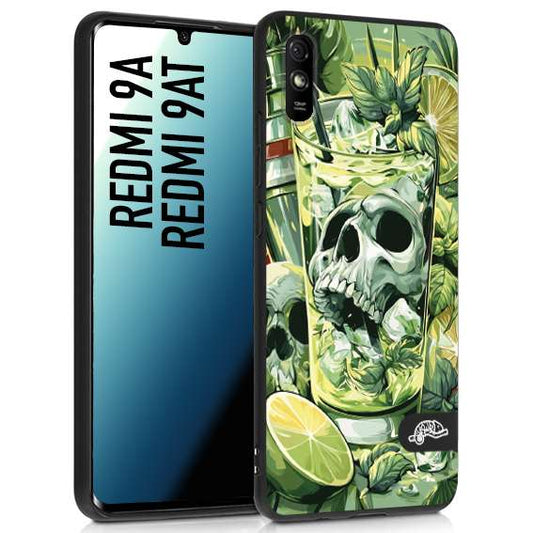 CUSTOMIZZA - Custodia cover nera morbida in tpu compatibile per Xiaomi Redmi 9A - 9AT Mojito cocktail teschio illustrazione drink lime menta ghiacci tropicale street art