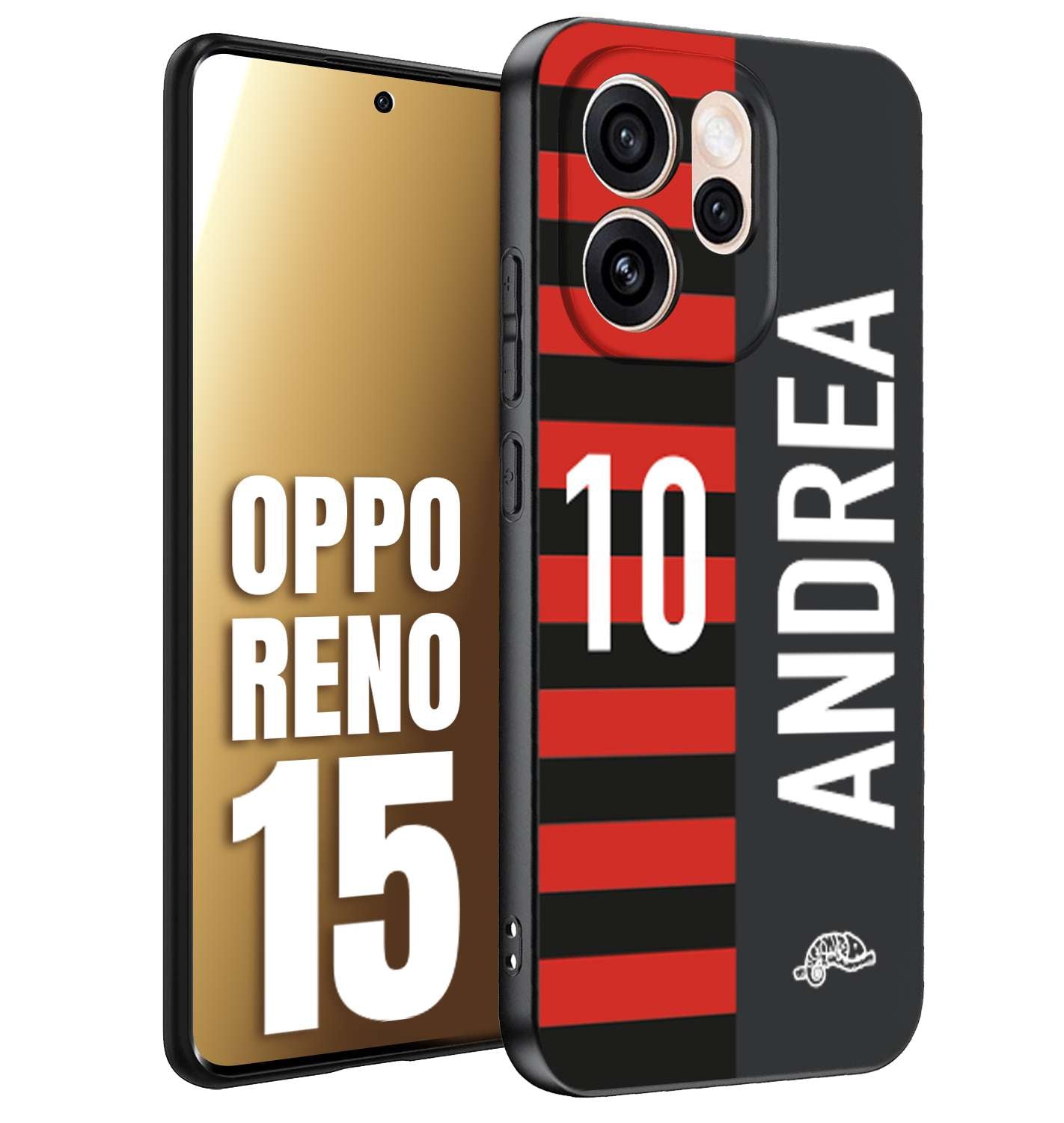 CUSTOMIZZA - Custodia cover nera morbida in tpu compatibile per Oppo Reno 15 personalizzata calcio football nome e numero calciatori rossonera
