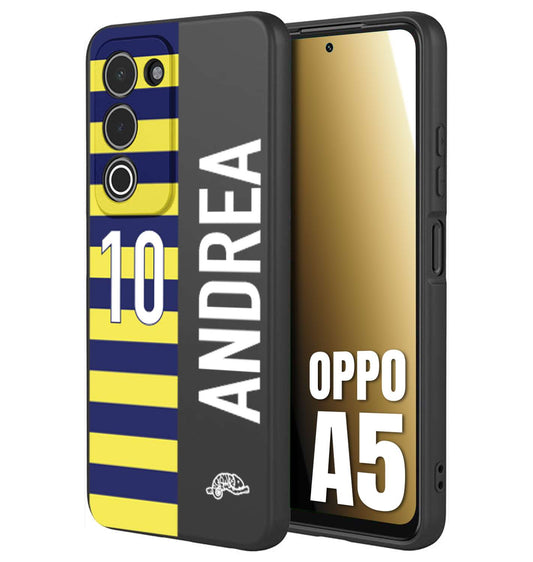 CUSTOMIZZA - Custodia cover nera morbida in tpu compatibile per Oppo A5 personalizzata calcio football nome e numero calciatori giallo blu