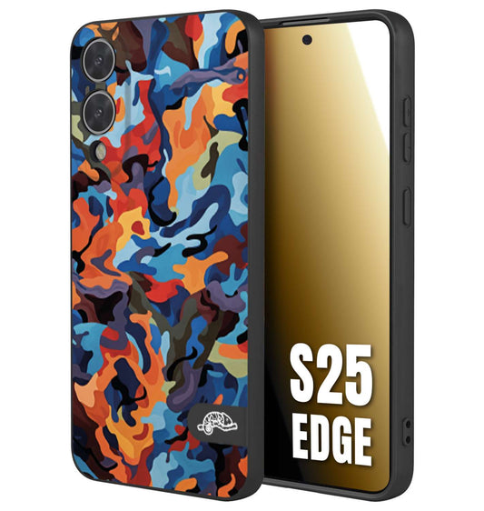 CUSTOMIZZA - Custodia cover nera morbida in tpu compatibile per Samsung S25 EDGE camouflage mimetico militare moderno blu arancio rosso